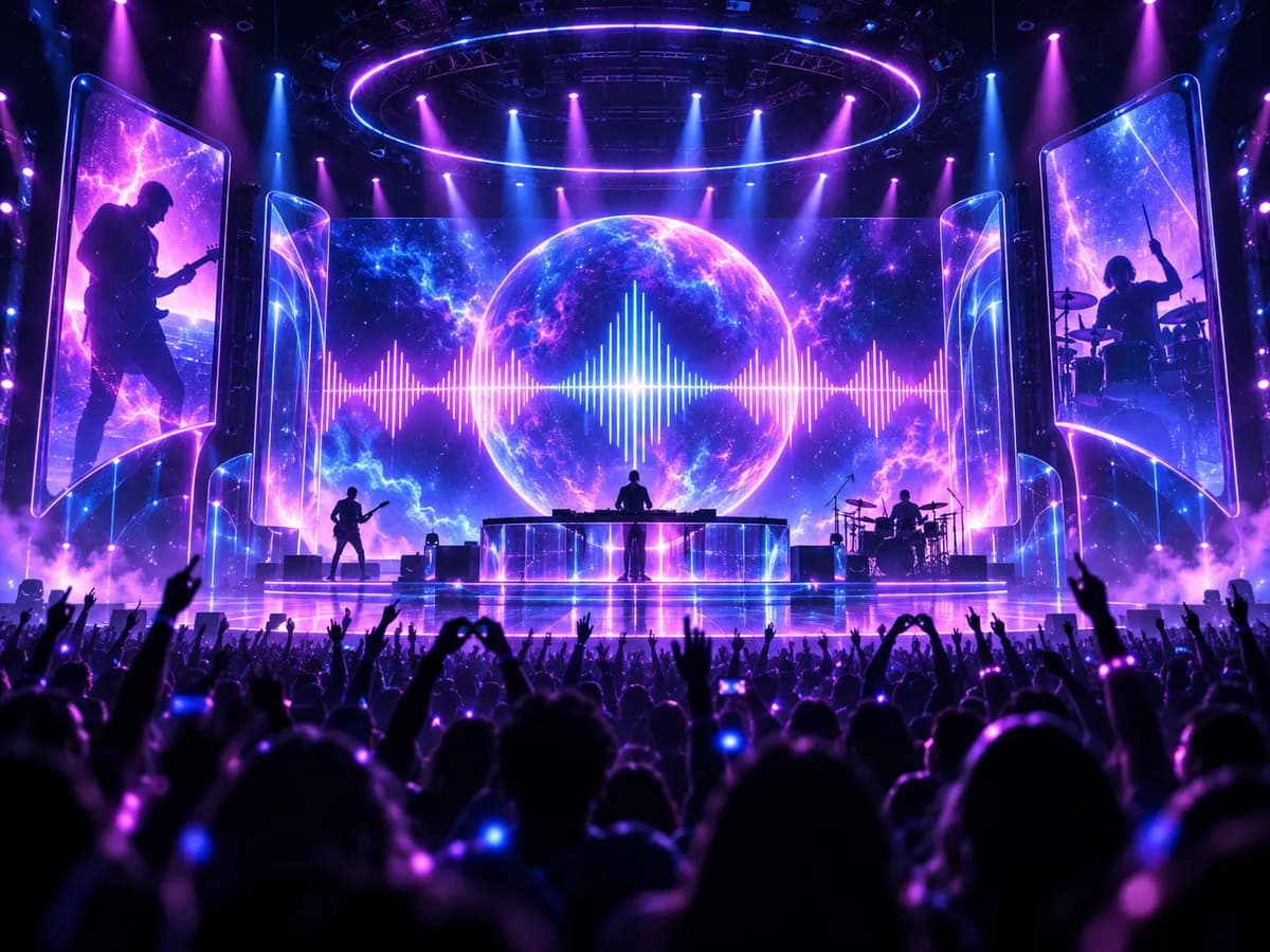 เวทีคอนเสิร์ตที่มีจอ LED ยักษ์แสดงภาพนีออน