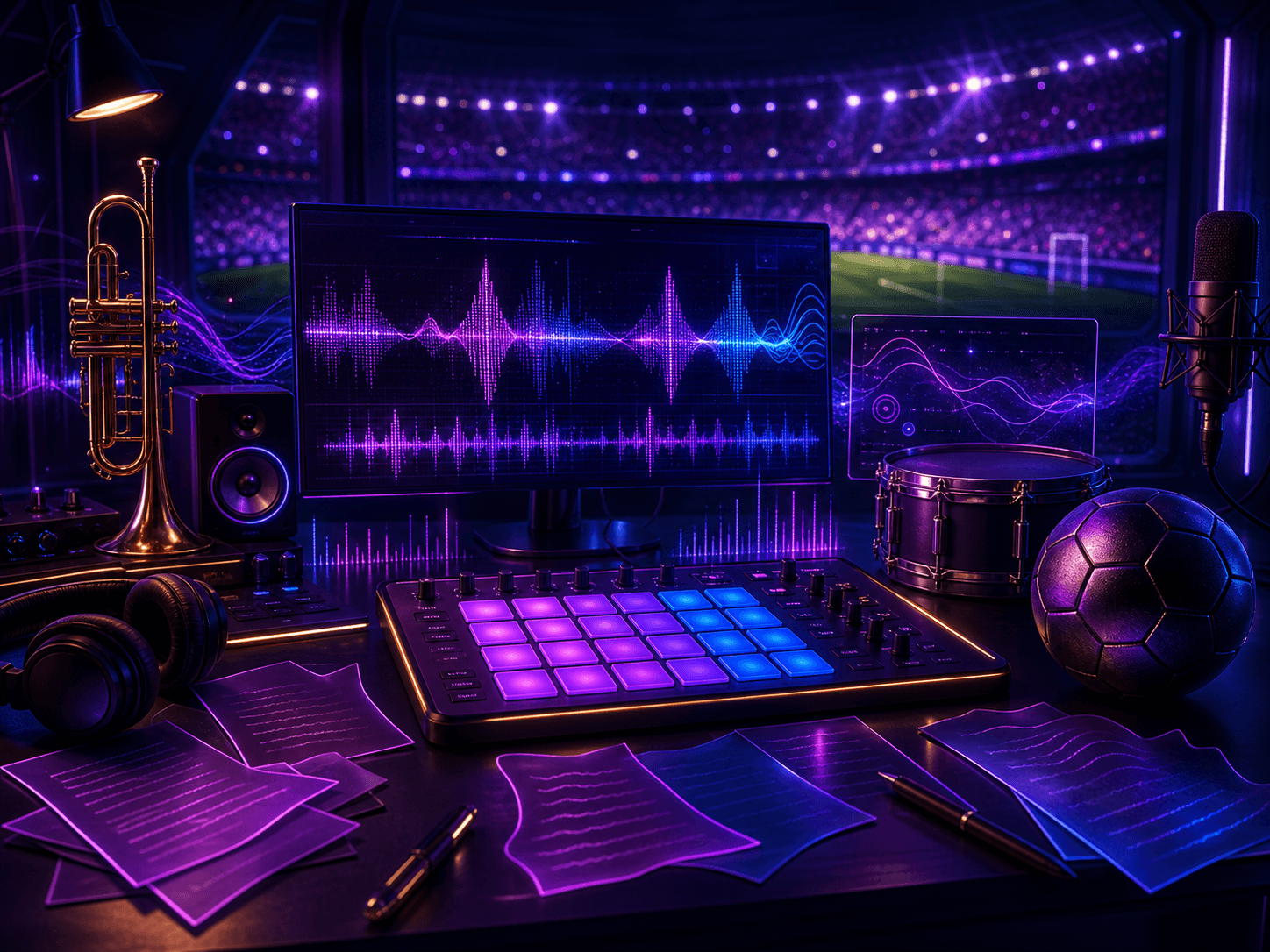 Estudio musical de IA para crear prompts de himnos de fútbol