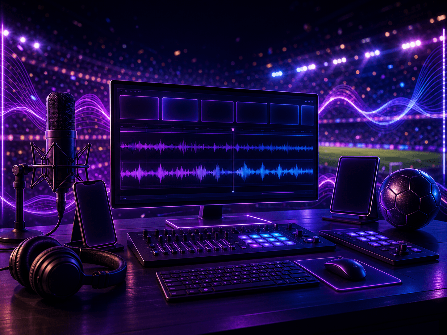 Estudio creativo para videos de fútbol y música de podcast